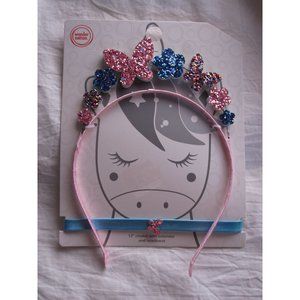 Adorable Unicorn Flowers Butterfly Metal Girls Headband & Necklace Choker Shiny!